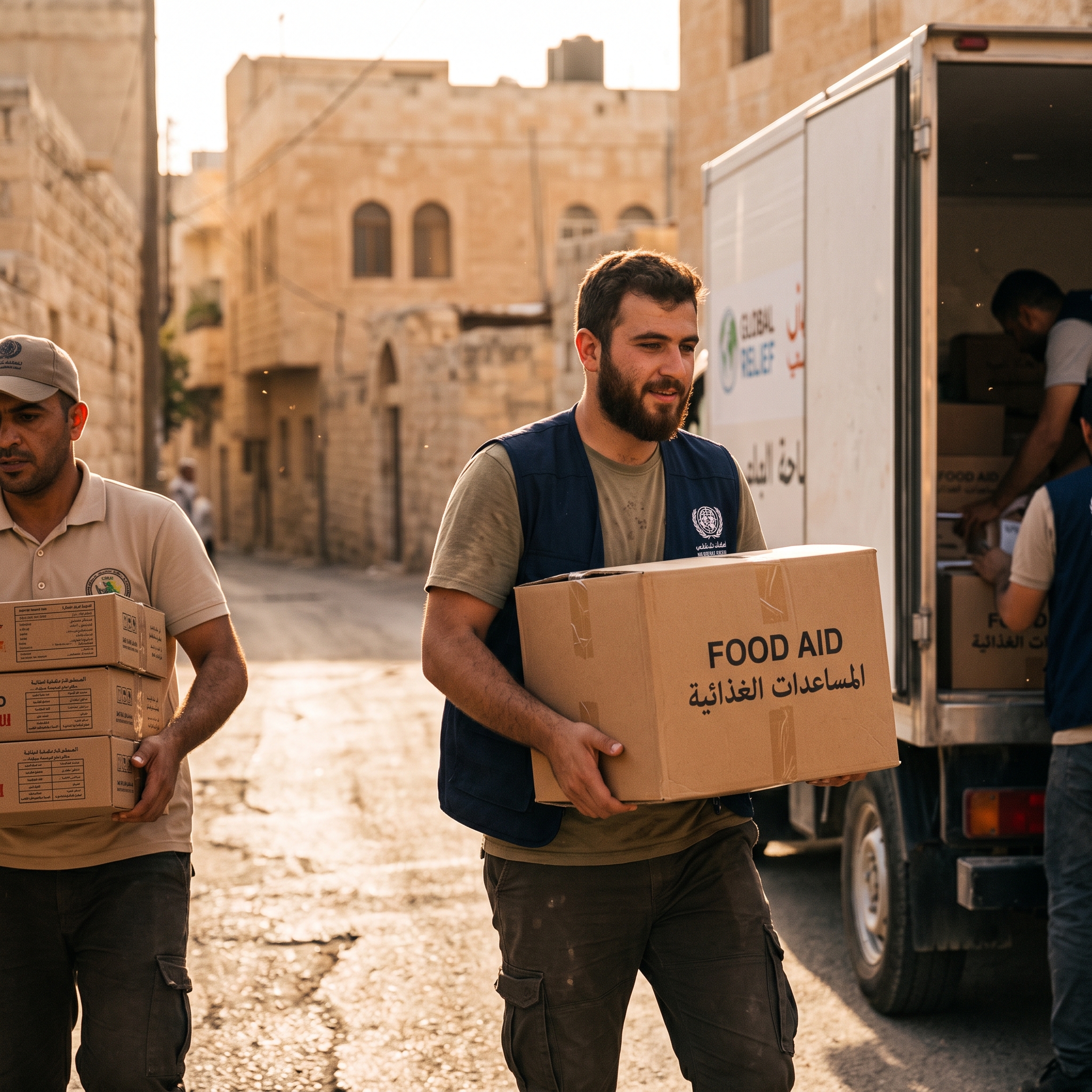 Aid workers delivering food